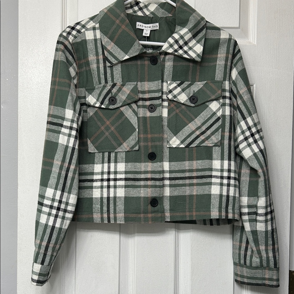 And Now This NWT Plaid Green Utility Jacket